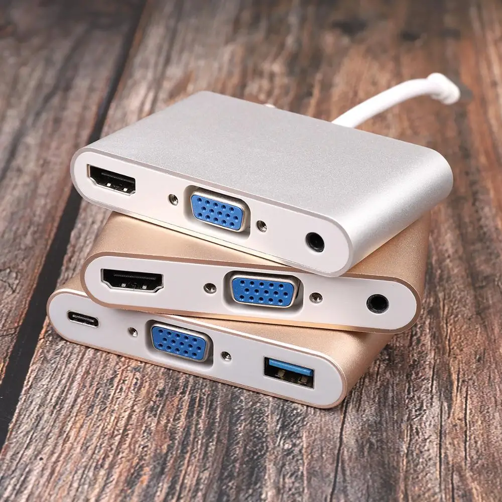 Тип C до USB 3 0 HUB адаптер совместимому с HDMI/VGA/RJ45 HD 1080P для Macbook Pro Air 13 15 и 16 дюймов