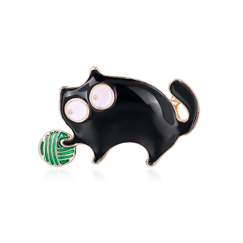 

Black Cartoon Cat Brooch Holding a Ball, Korean Style Personality Fashion Creative Oil Drop Brooch Pins Gifts