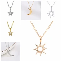925 silver chain star and moon sun pendant necklace for women simple trendy gold color clavicle chain korean fashion jewelry