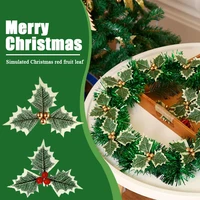 silk flower christmas artificial leaves leaf fake holly berries cherry little fruits stamen christmas wedding home decoration