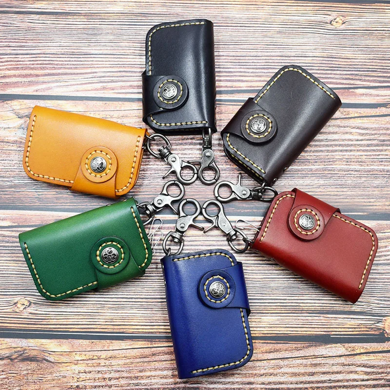 

First layer veg-taned genuine leather keychain purse key wallet keys holder cardholder key pouch