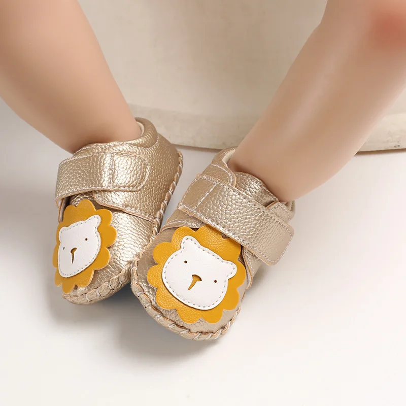 

Handmade Baby Leather Shoes Cute Cartoon Lion Toddler Shoes Moccasins Hard Rubber Sole Prewalker Shoes Hook Loop First Walkers