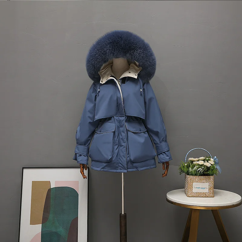 Парка женская на 90% пуху с капюшоном и воротником из лисьего меха | Женская одежда