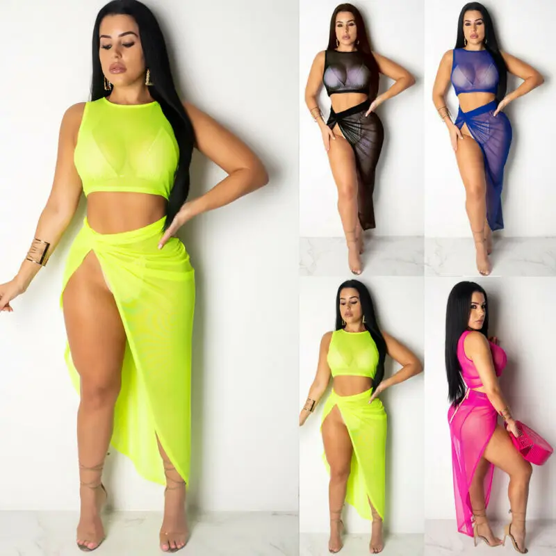 Женский сетчатый укороченный топ юбка с разрезом бикини накидка для купания