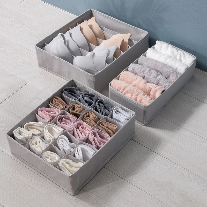 

Storage Box 3pcs Set Compartment Gray Organizer For Underwear Panties Socks Towel Drawer Foldable Bra Storage Accessories
