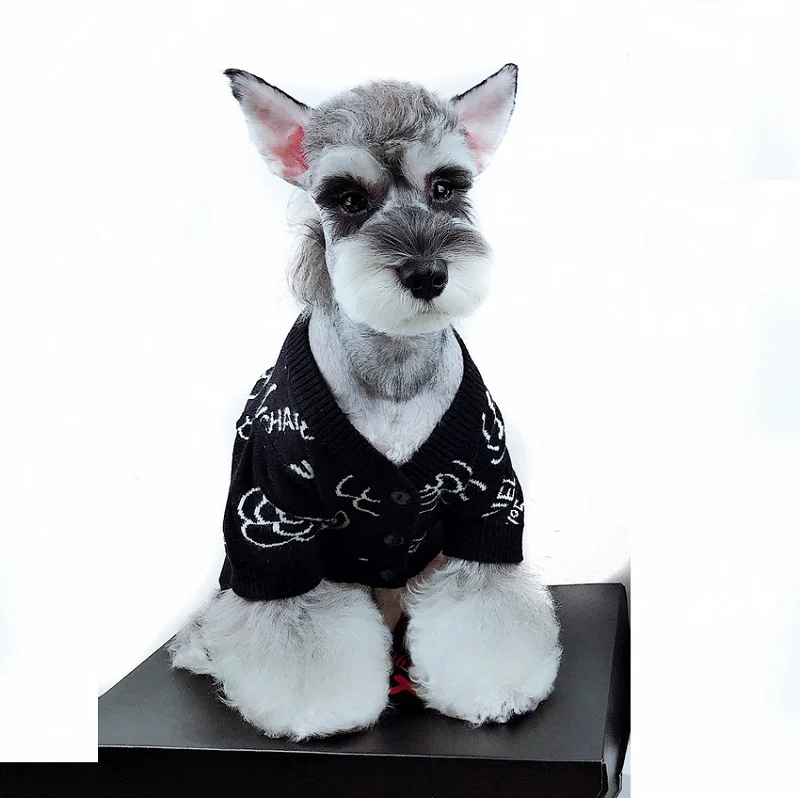 

Fashion Brand Winter Dog Bear Sweater Cardigan Printed Single Breasted Gentleman Dog Clothes Tide Brand Coat Warm Teddy Costume