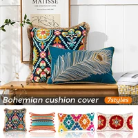 vintage bohemian style tufted lumbar pillow case embroidered alpaca geometric floral cushion cover for home decor living room