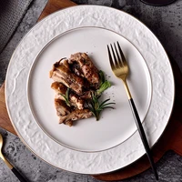 european ceramic plate hotel desktop stone textures western steak dish golden stroke fruit salad plates modern kitchen tableware