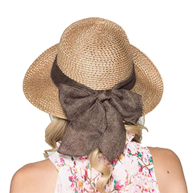 Шляпа от солнца Соломенная женская шляпа с большими полями и бантом складная