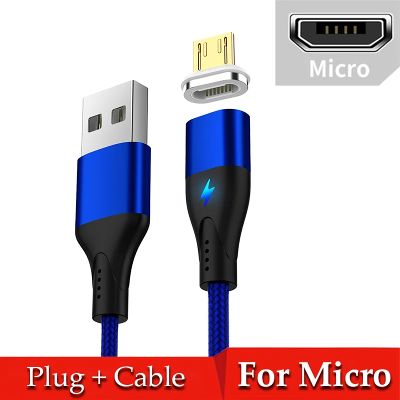 Blue For Micro Магнитный кабель USB type-C для huawei p30 pro samsung a50 a70 3A mi cro usb шнур для быстрой зарядки и передачи данных для Red mi note 8 mi 9 9t - Цвет: Blue For Micro