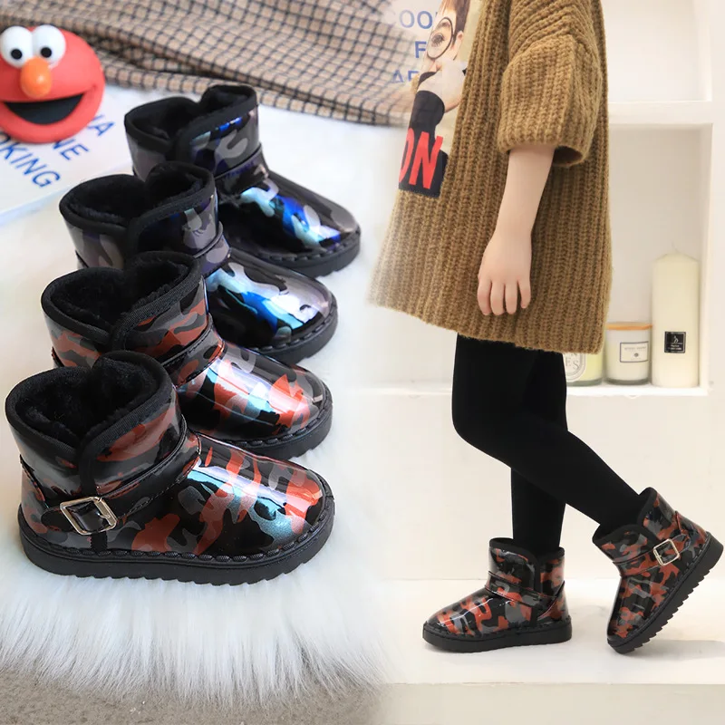 

Autumn Winter Plus Velvet Warm Kids Martin Boots for Girls Boys Fashion Leather Boots Soft Bottom Non-slip Children Running Shoe