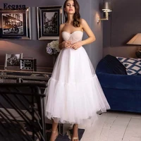 eeqasn classic tiered tulle midi prom dresses women pleated tea length evening gowns short bridesmaid dress wedding party gown