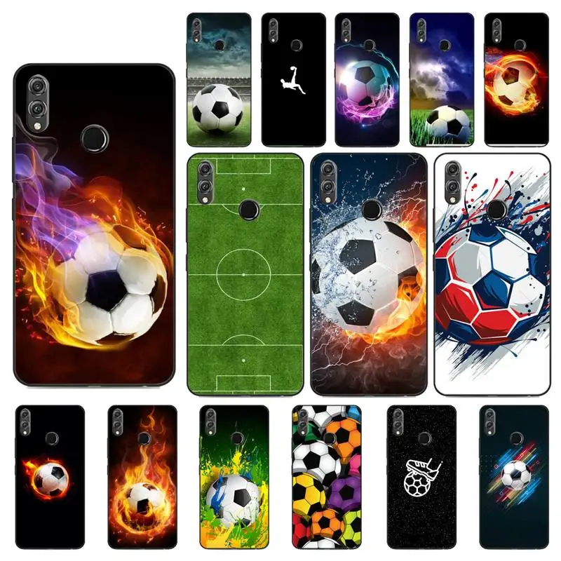 

Yinuoda Fire Football Soccer ball Black TPU Soft Phone Case Cover for Huawei P20 30 Lite Honor 8A 8X 10 10Lite 10i 20i 7C Y5 Y6