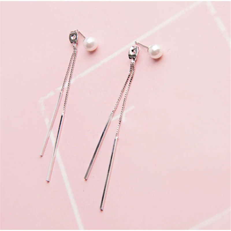 Женские серьги подвески AKOLION Длинные Серьги серебряного цвета с имитацией