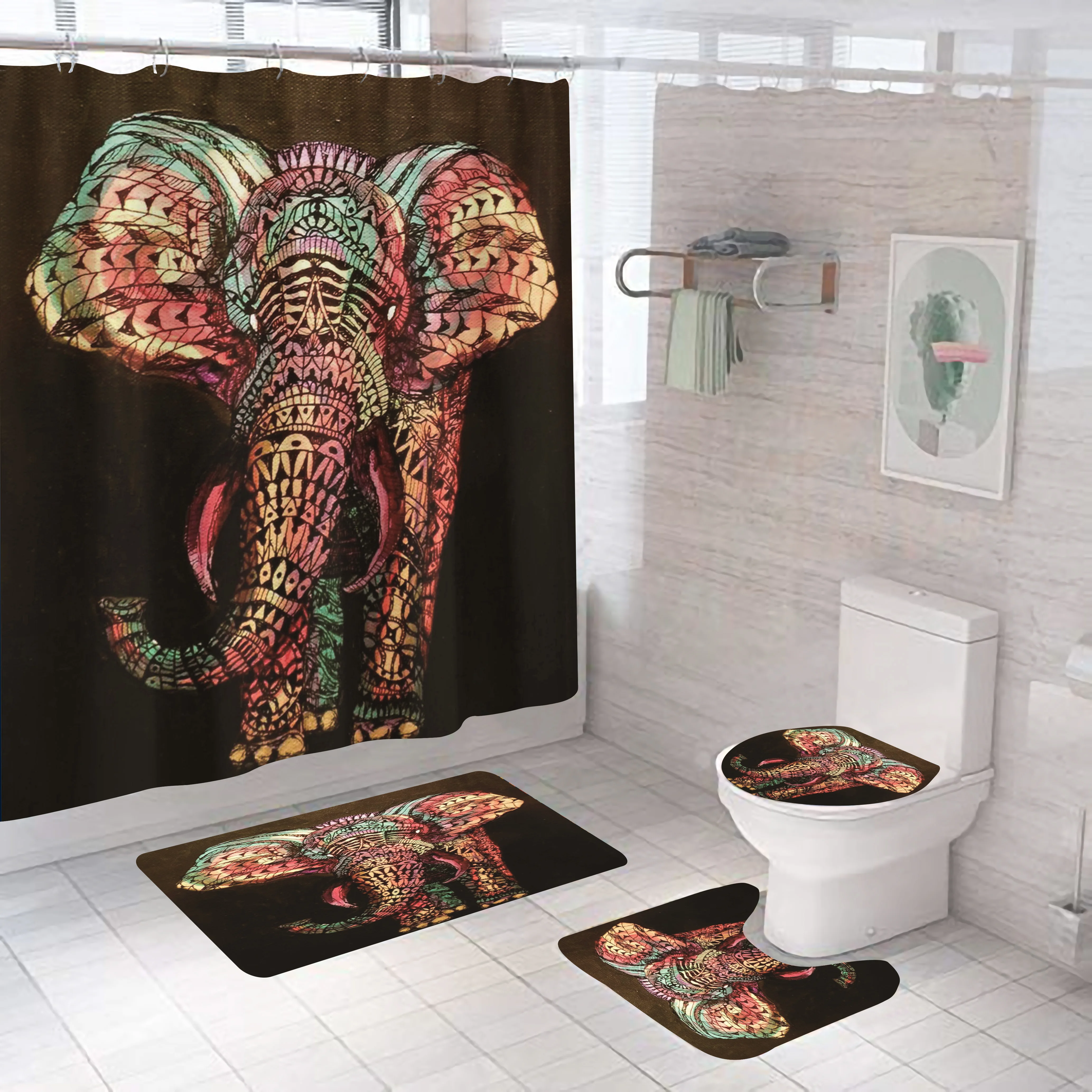 Богемный Красочный Слон занавеска для душа 3D Животные водонепроницаемая s коврик