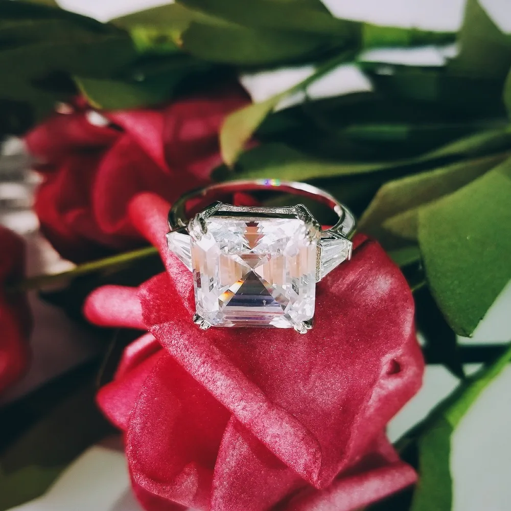 925 пробы серебро огранка Ашер в форме трапеции стиле &quotбагет&quot Кольца для женщин