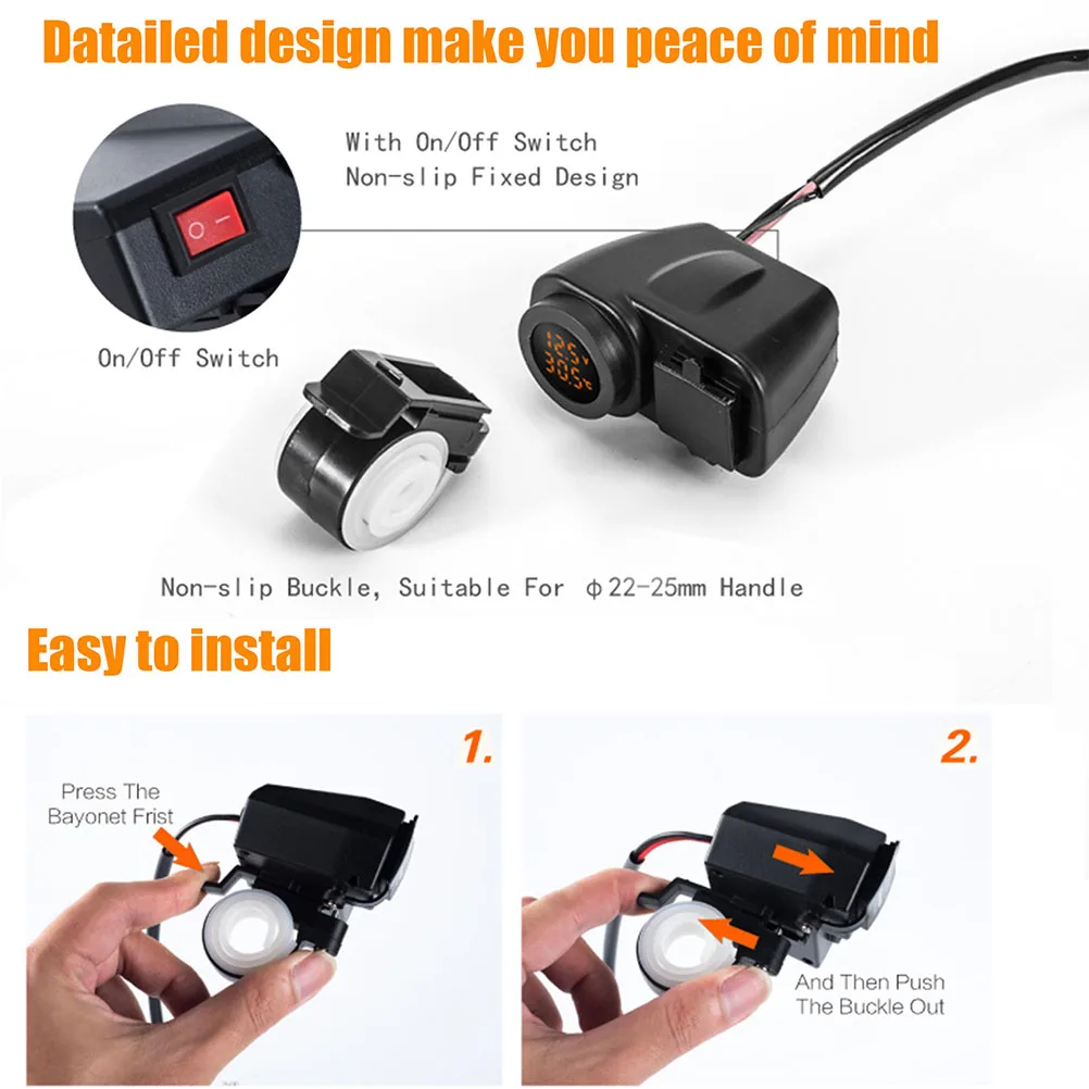 Зарядное устройство для мотоцикла с двумя usb-разъемами, водонепроницаемый держатель для руля, фиксированное зарядное устройство с измерителем напряжения