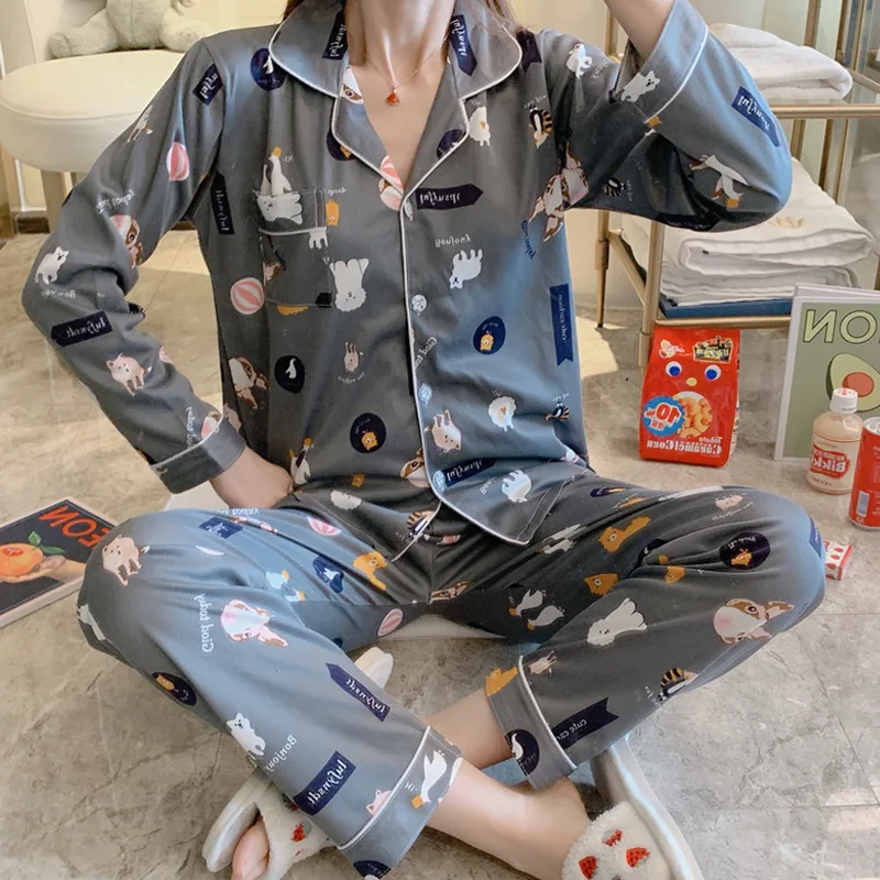 

Осенний кардиган, Пижама, Женская домашняя одежда, микро-деловой свободный молочный Шелковый комплект