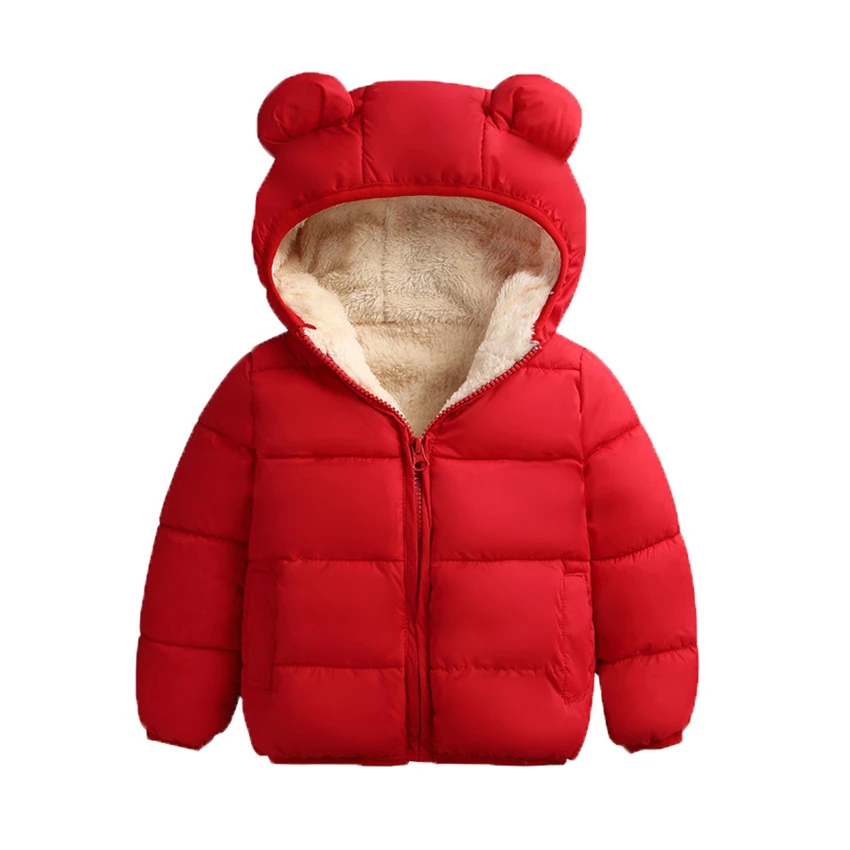 Ear Red Baby Girls Jacket Autumn Winter Jacket For Girls Coat Kids Warm Hooded Outerwear Coat For Boys Coat Children Clothes YJ108 - Цвет: Ear Red