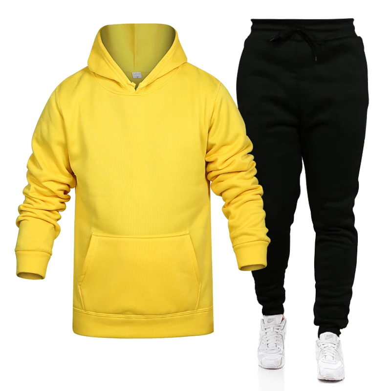 

New 2020 Brand Tracksuit Fashion Men Sportswear Two Piece Sets All Cotton Fleece Thick hoodie+Pants Sporting Suit Male