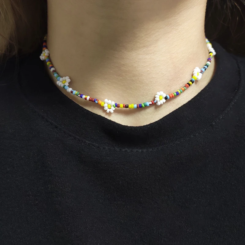 Handmade colorful flower necklace Bohemian mixed style beaded women fashion charm neck jewelry gifts wholesale 2020 new | Украшения и