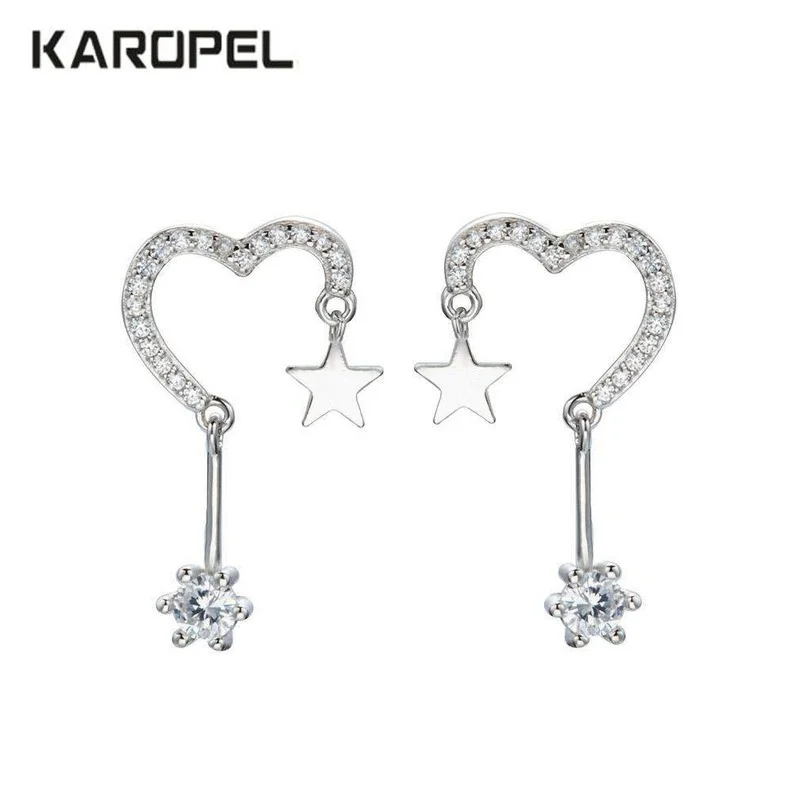 

Micro Pave Zircon Heart Stud Earrings Cubic Zirconia Five-Pointed Star Stud Earrings For Women Luxury Party Gifts