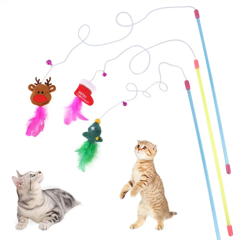 

Рождественская Дразнилка для кошки, Интерактивная игрушка-палочка с индейкой и перьями, креативная игрушка для кошек, 5 видов стилей