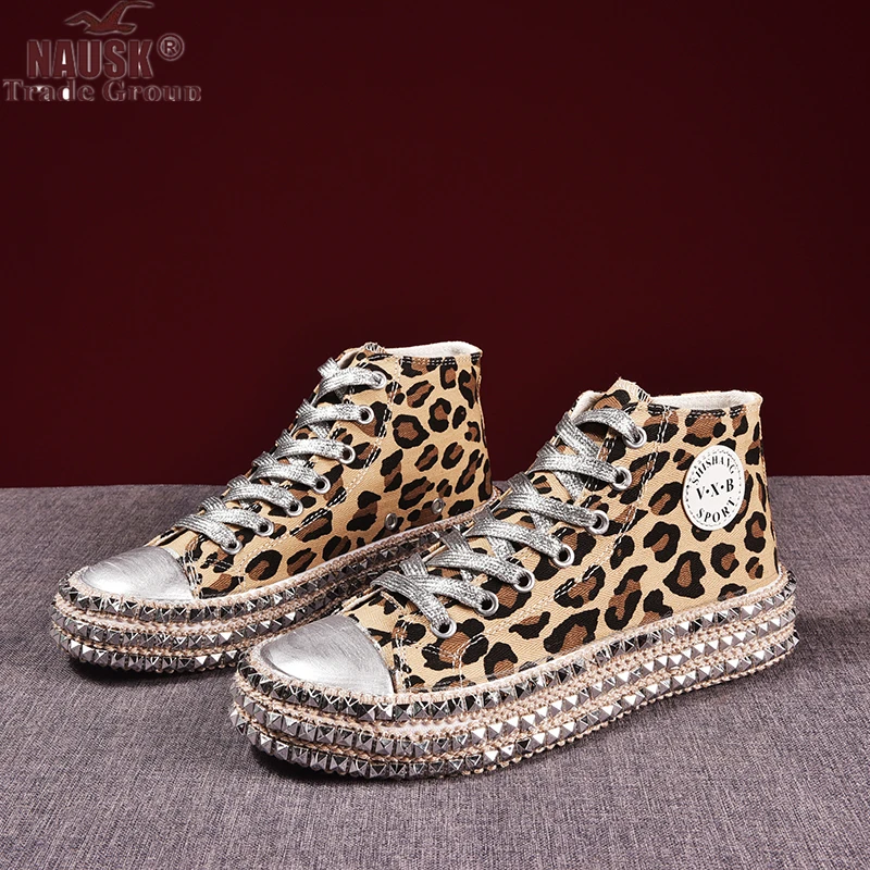 Женские кроссовки пикантная модная женская парусиновая обувь с леопардовым