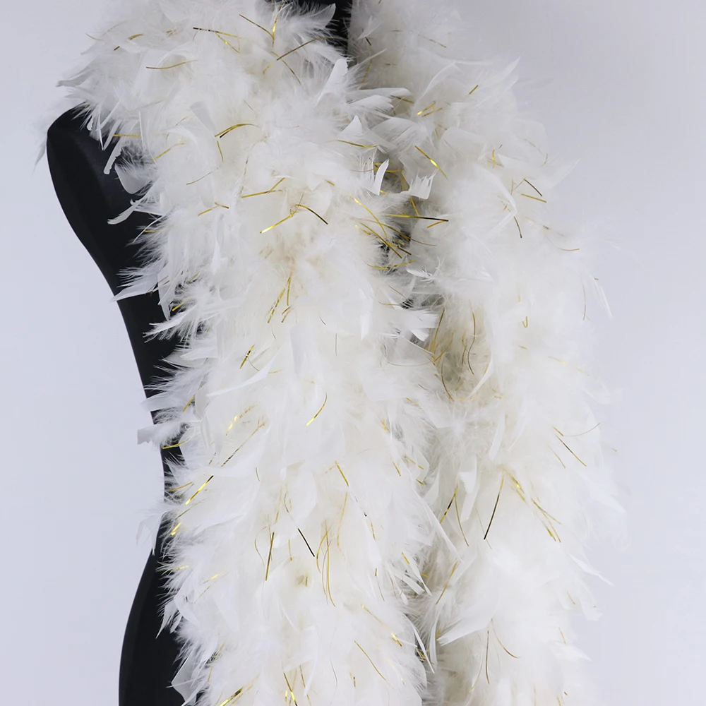 

2yard Natural Turkey Feather Boa with Gold Silk Holiday Clothing Sewing Accessory Decorative feathers Shawl craft Wholesale