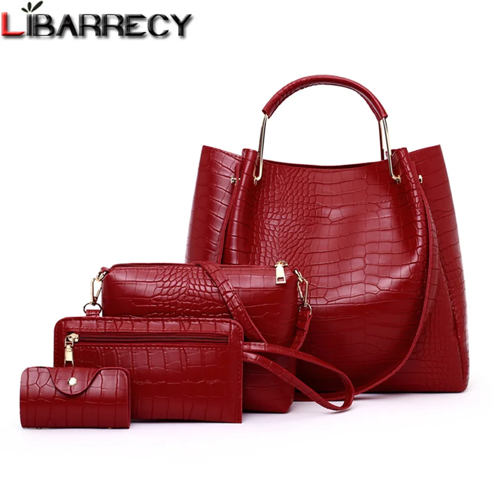 Four-piece Suit Alligator High Quality Pu Leather Women's Handbag Vintage Fashion Shoulder Bag Large Capacity Travel Tote |