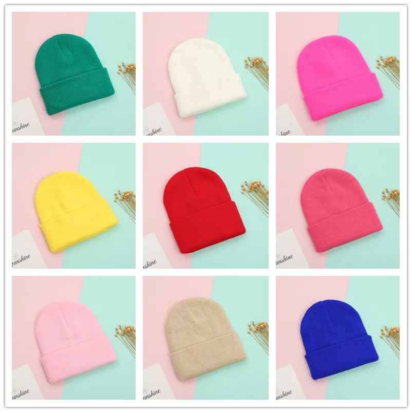 

2021 New Baby Knitted Hat Candy Color Children's Hat Boys and Girls' Warm Curling Wool In Winter bonnets winter hat for kids