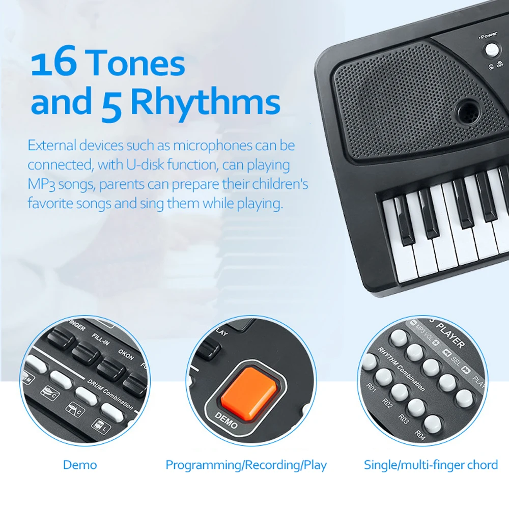 

61 Keys Digital Music Electronic Keyboard Kids Multifunctional Electric Piano with Microphone Musical Instrument