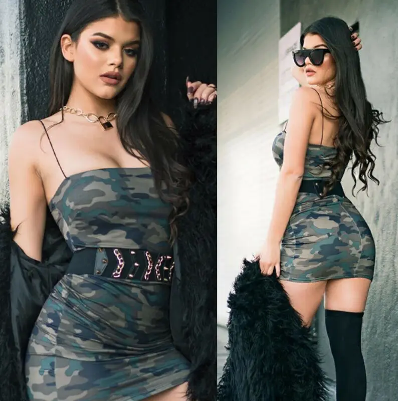 Летние сексуальные мини платье женское сексуальное на камуфляжной расцветки без