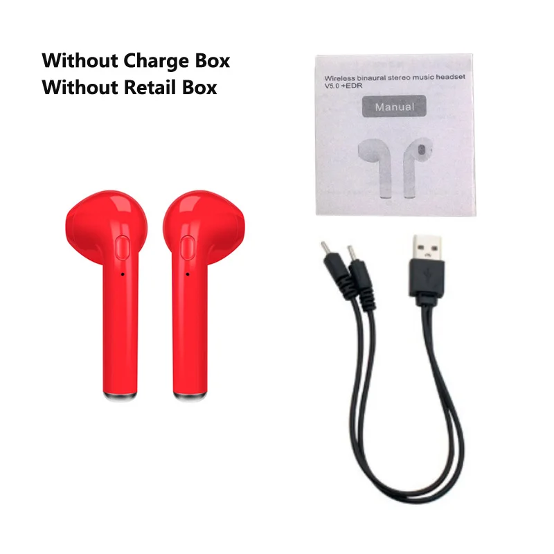 2 Red No Box TWS i7S беспроводные наушники-вкладыши Bluetooth V5.0 гарнитура музыкальные наушники-вкладыши с зарядкой для iPhone Xiaomi всех смартфонов - Цвет: 2 Red No Box