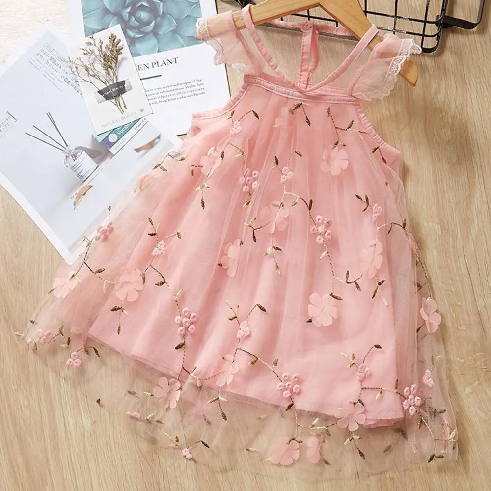 2020 Hot Girls Dress Summer Fly Sleeve Lace Embroidery Floral TuTu Princess Toddler Kids Dresses For Clothes 12M-5Y | Детская одежда и