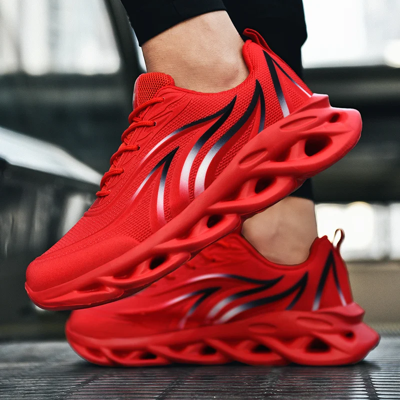 Flame Printed Men's Red Sneakers Lightweight Sports Shoes Men Blade Shoes Breathable Outdoor Running Shoes Men zapatillas hombre