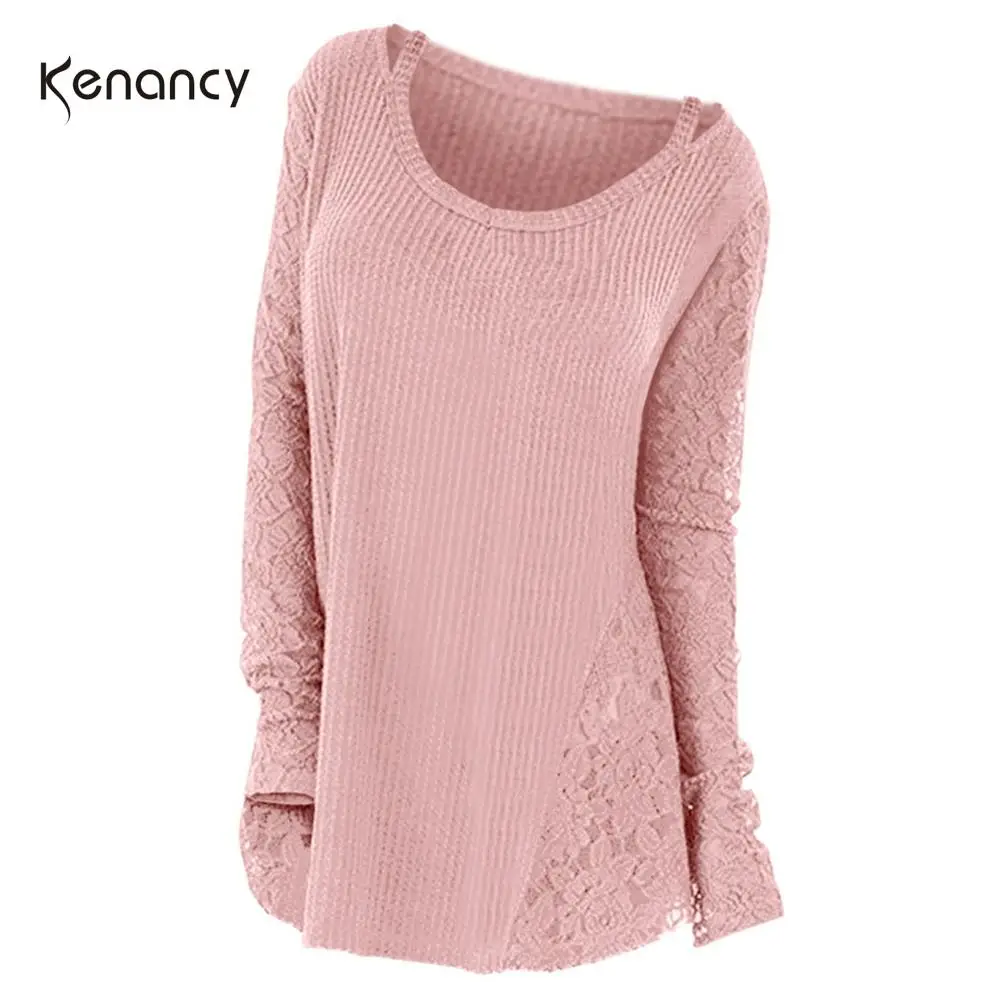 Женский свитер большого размера Kenancy Повседневный пуловер с кружевной вставкой и