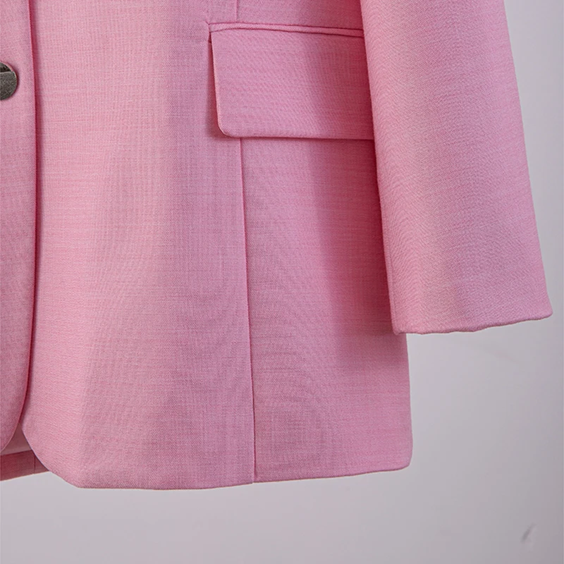 

VGH Pink Blazers For Women Notched Long Sleeve Backless Hollow Out Designer Straight Loose Coats Female 2021 Spring Clothing New