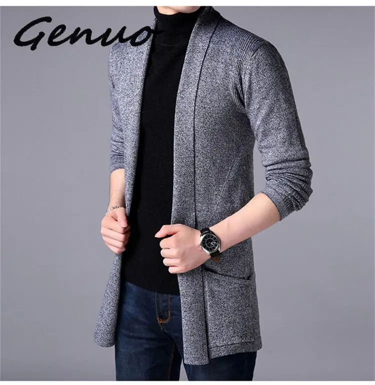 Мужской длинный вязаный кардиган Geuno Однотонный свитер жакет весна осень