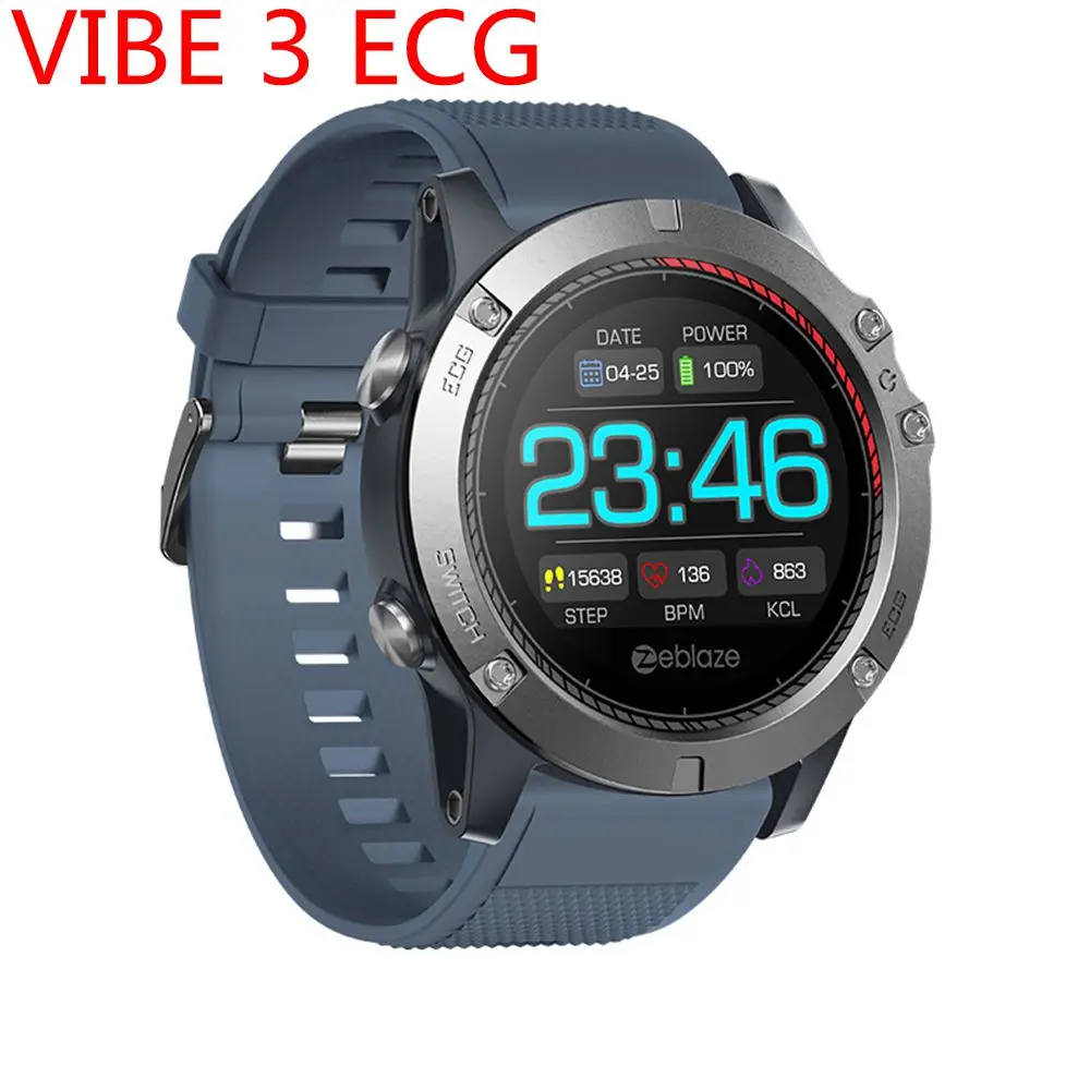blue VIBE 3 ECG Zeblaze VIBE 3 ЭКГ Смарт часы мужские спортивные Шагомер монитор сна Поддержка 11 языков IP67 Smartwatch цветной дисплей Android IOS - Цвет: blue VIBE 3 ECG