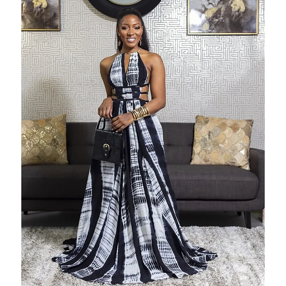 Платье женское длинное с V образным вырезом и принтом тай дай|Женские платья| |