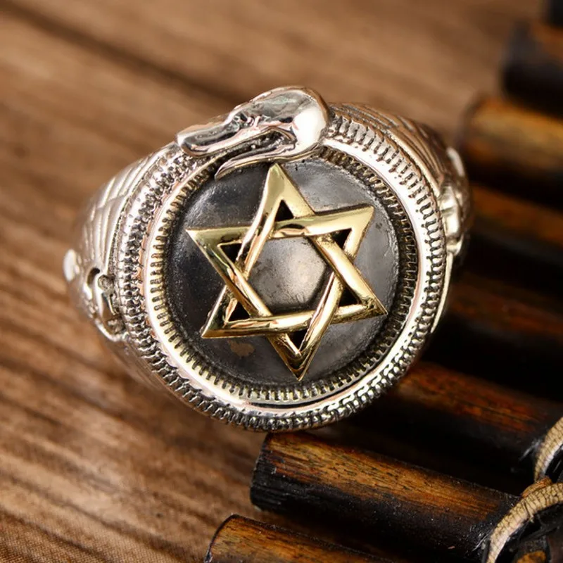 Новинка кольцо BOCAI из чистого серебра s925 пробы с шестиконечной звездой и змеей