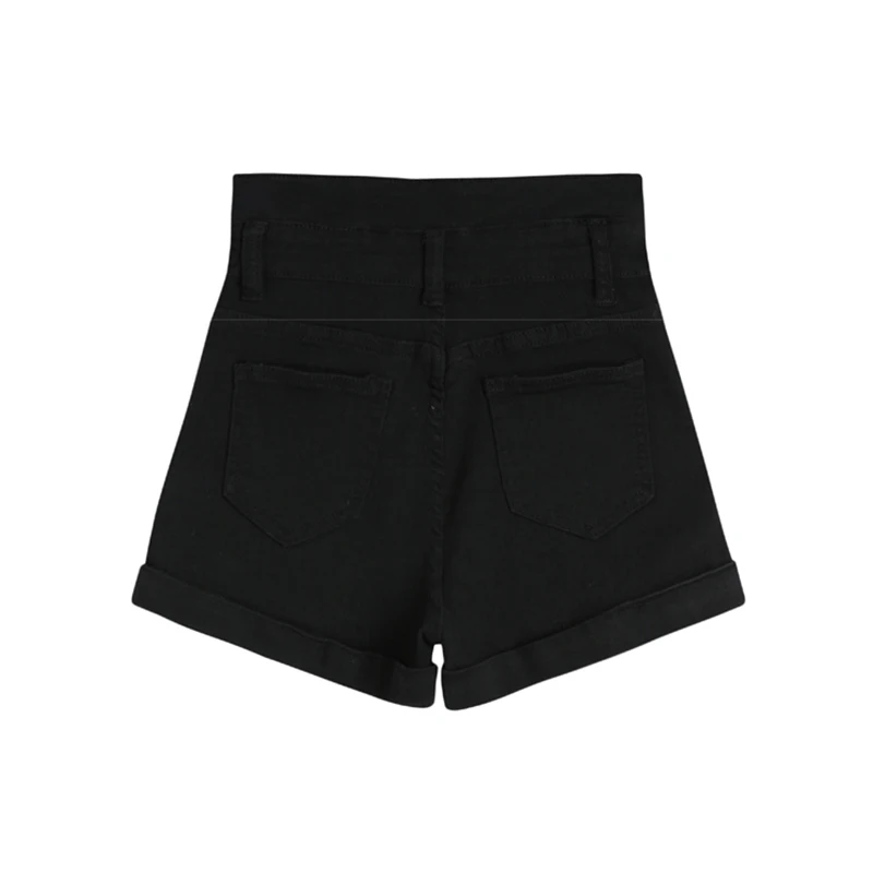 

Solid Color Double Button Waist Denim Shorts Women's 2021 Summer Korean New Curling Skinny A- line Denim Hot Short Pants Female