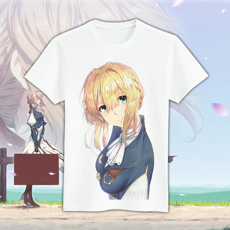 Японская аниме фиолетовая футболка для косплея эвергарда летняя с принтом