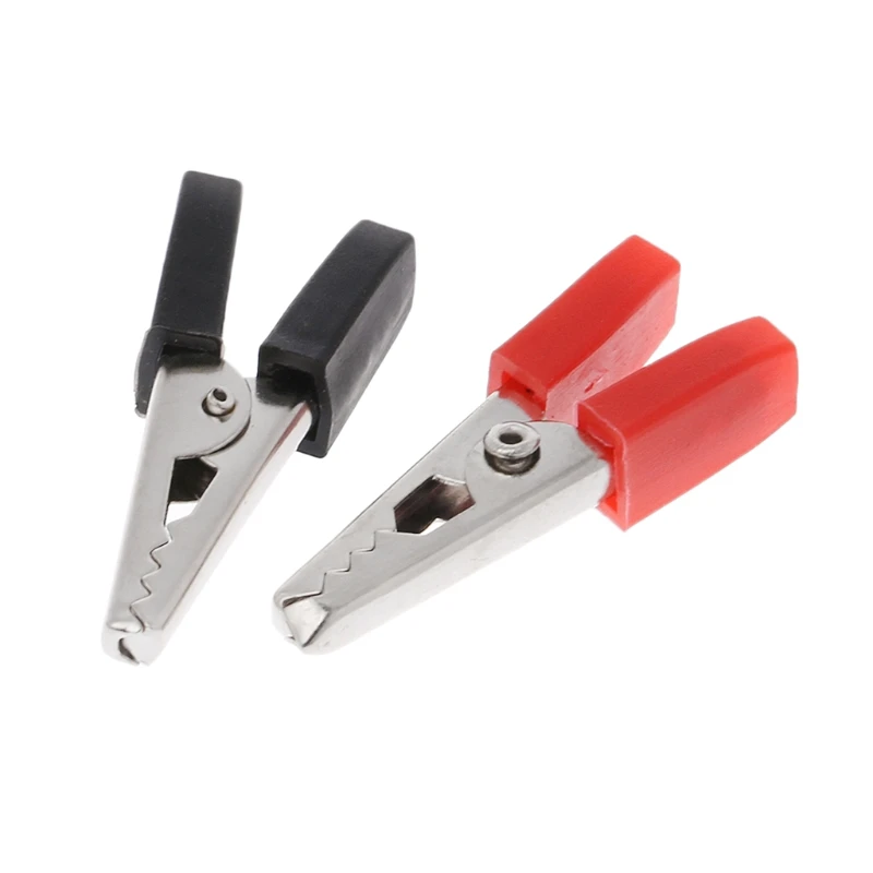 

10X 34mm Crocodile Clips Insulated Handles Red/Black Grips Wire Lead Test Clips