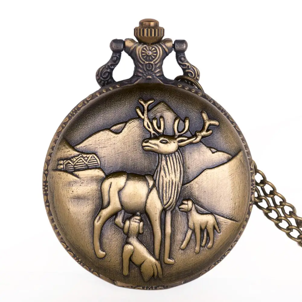 Бутик Флип карманные часы винтажные большие бронзовые кварцевые Реюньон олень