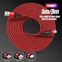 Long Fast Charging Cable Nylon Braided Tin Plated Copper For IOS Android Phone Lightning Type C Micro USB Extra 5m 8m Cable