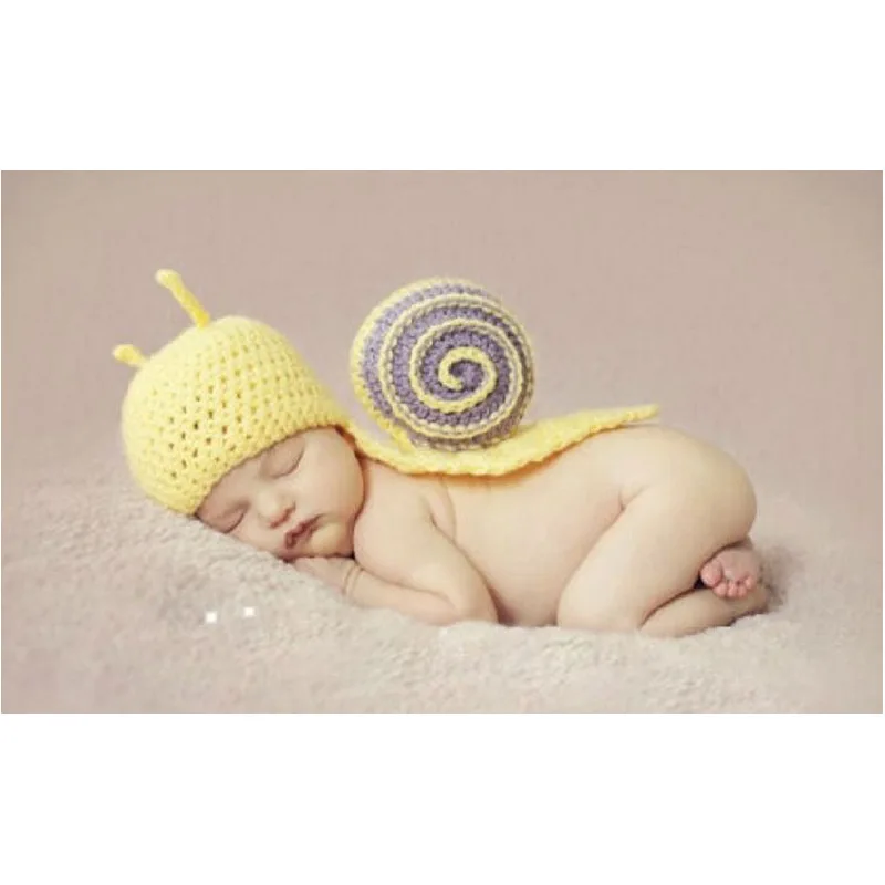 

В форме улитки вязаные вручную, шерстяные Одежда для фотосъемки новорожденных Детский крючок 100 дней