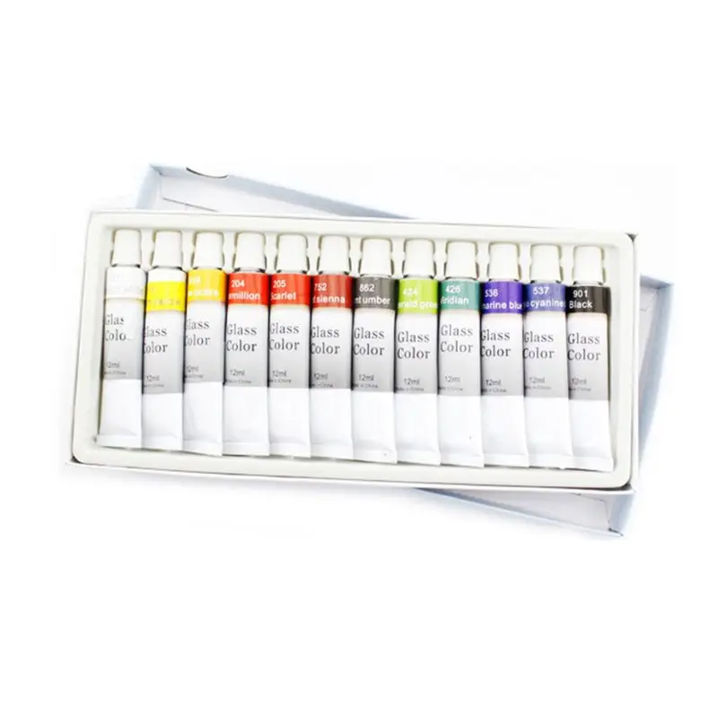 

12ml 12 Color Glass Paint Acrylic Hand Painted Pigments Drawing Tubes Art Supply