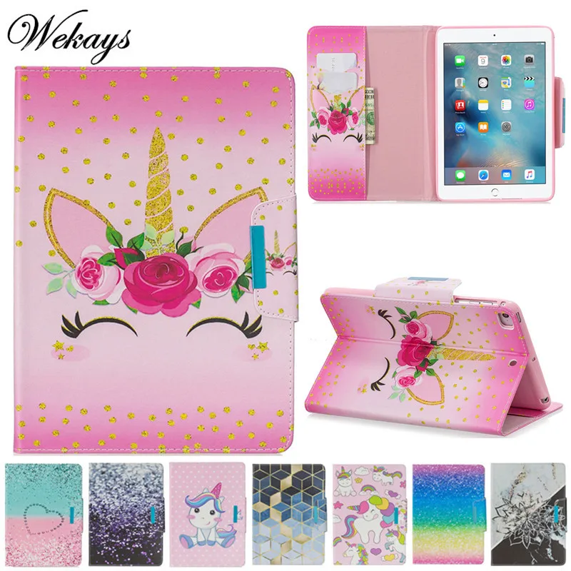 Чехол Wekays для Apple IPad Mini 1 2 3 4 5 7 9 дюйма Кожаные чехлы с мультяшным единорогом
